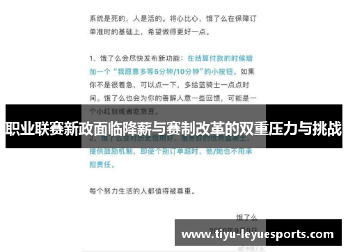 职业联赛新政面临降薪与赛制改革的双重压力与挑战